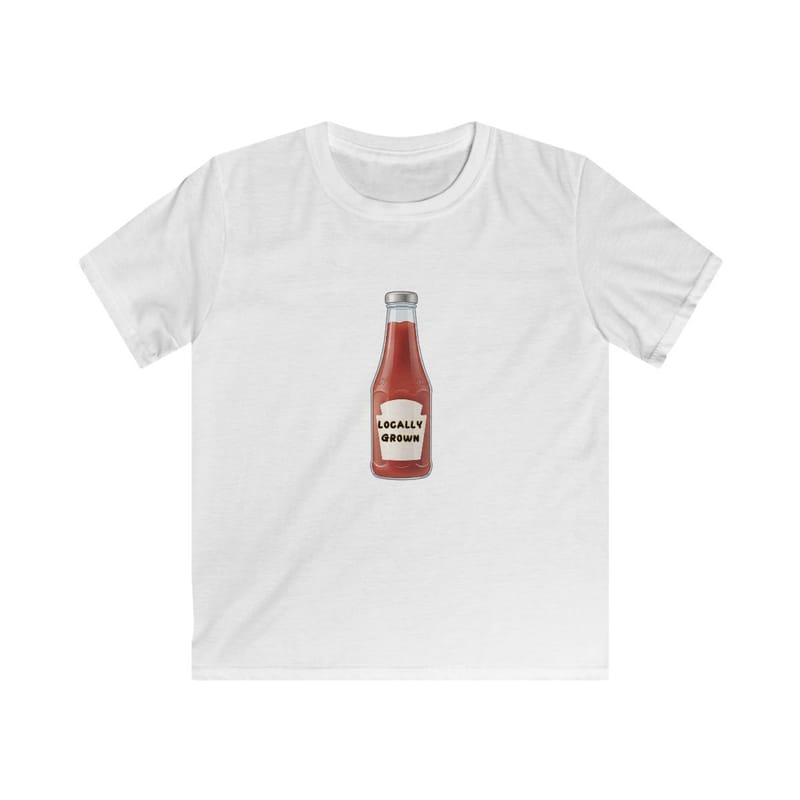 Kids T‑Shirt — Cute Ketchup Bottle "Locally Grown" Graphic Tee