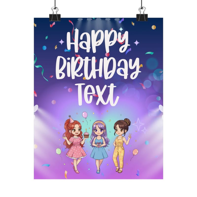 KPOP Happy Birthday Poster — Customizable Girl Squad Matte Vertical Print