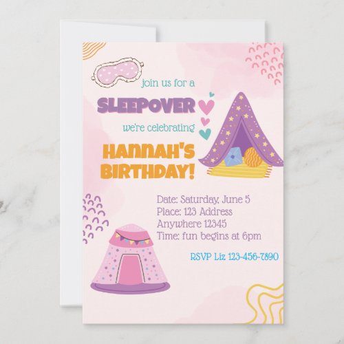 Pink Sleepover Tents Birthday Invitation